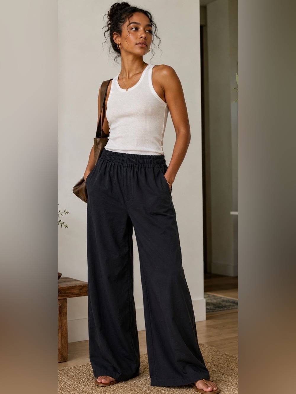 HUNTER & BROWN Wide Leg Elastic Waist Black Pants Women’s Size Small NWT